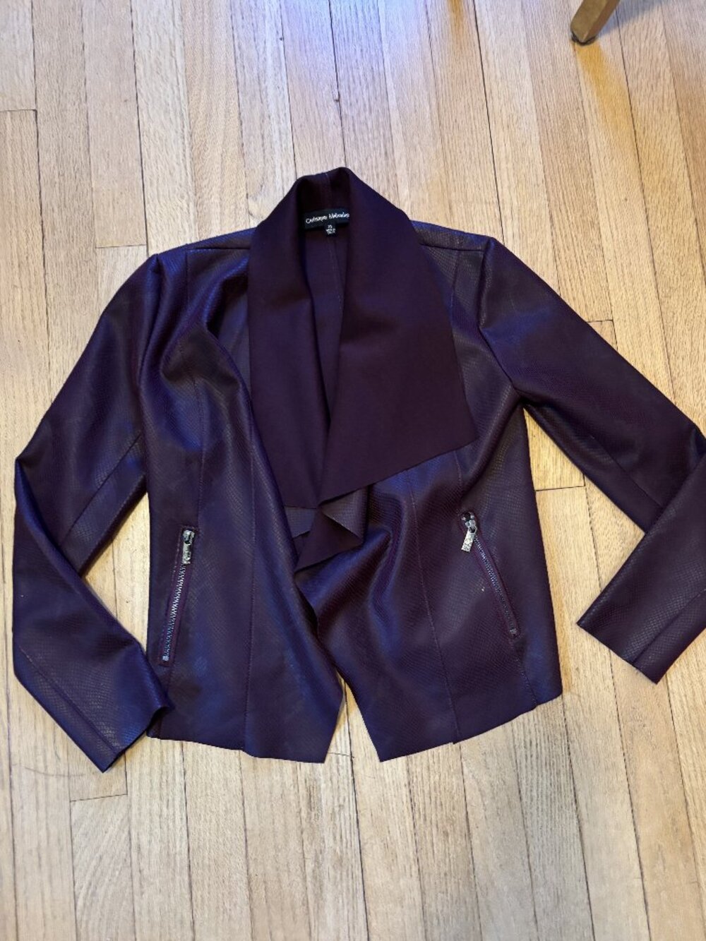 Catherine Malandrino Burgundy Leather-Look Moto Jacket XS